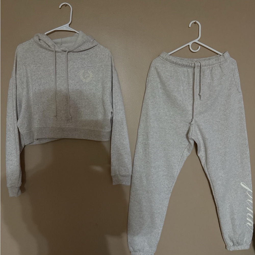 Gray Sweatpants and Hoodie Set